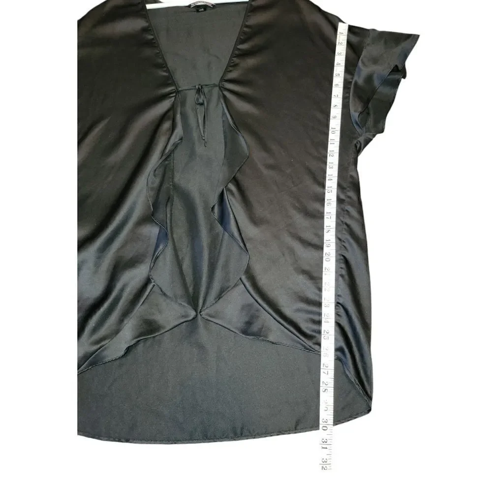 Victorias Secret Black Satin Kimono Open Front Tie Robe Love One Size